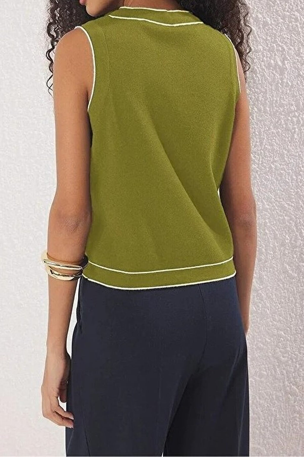 Crew Neck Color Block Knit Thin Blouse