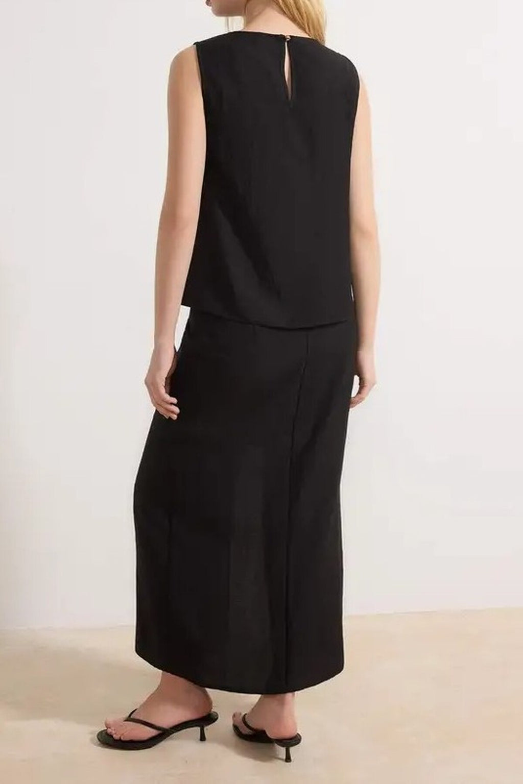 2-Piece Blouse-Skirt Woven Top and Bottom Set with Accessories and Slit Detail