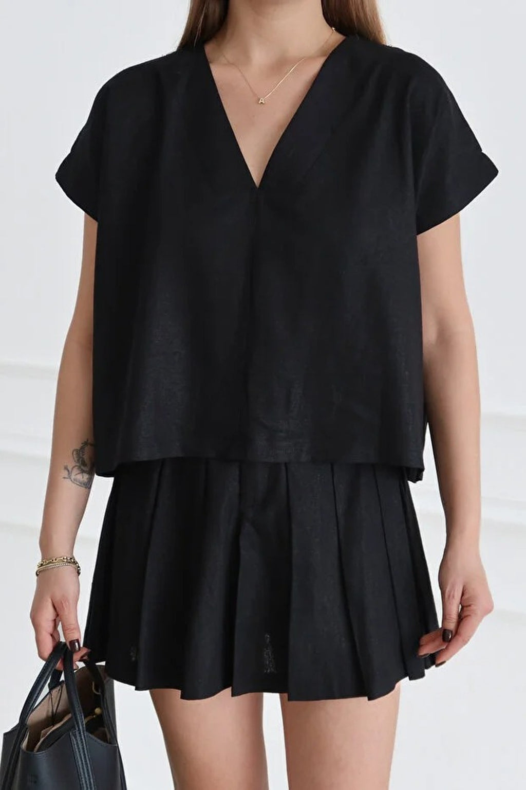 2-Piece Linen Skirt and Blouse Woven Top and Bottom Set