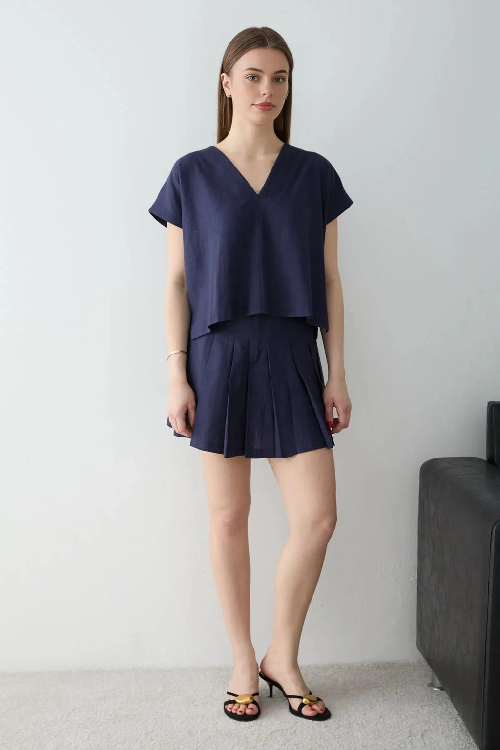 2-Piece Linen Skirt and Blouse Woven Top and Bottom Set