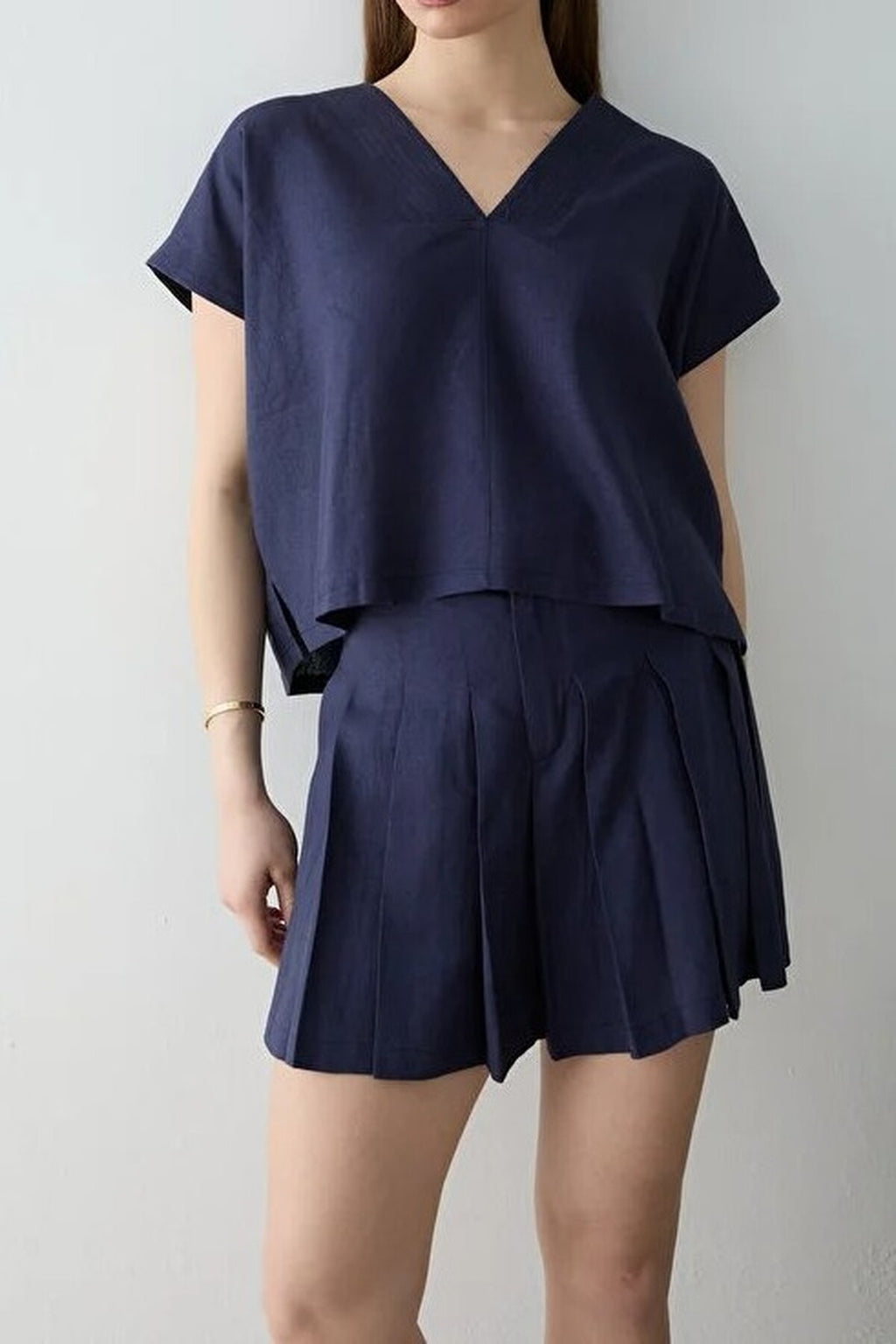 2-Piece Linen Skirt and Blouse Woven Top and Bottom Set