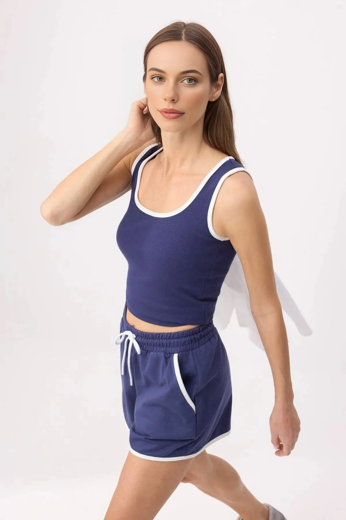 2-Piece Fitted Pocketed Ribbed Stretch Knit Top and Bottom Set