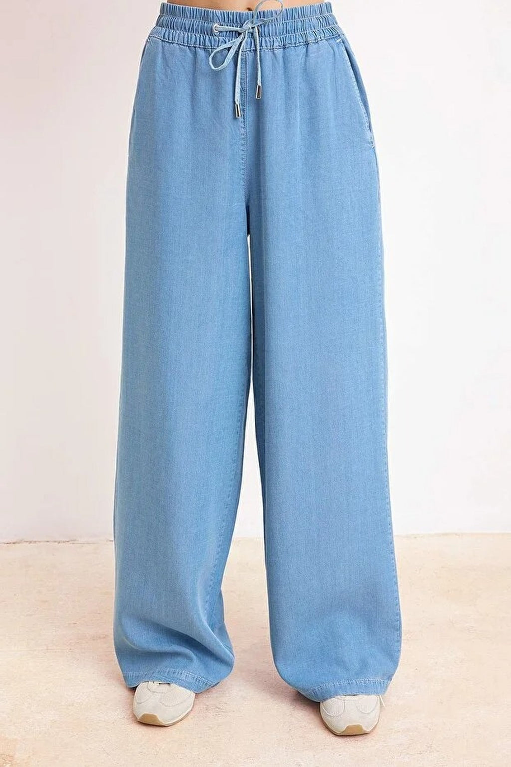 2-Piece Draped Thin Fabric Denim Top and Bottom