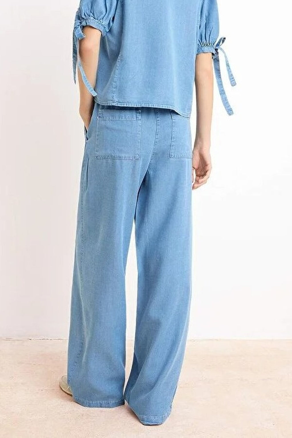 2-Piece Draped Thin Fabric Denim Top and Bottom