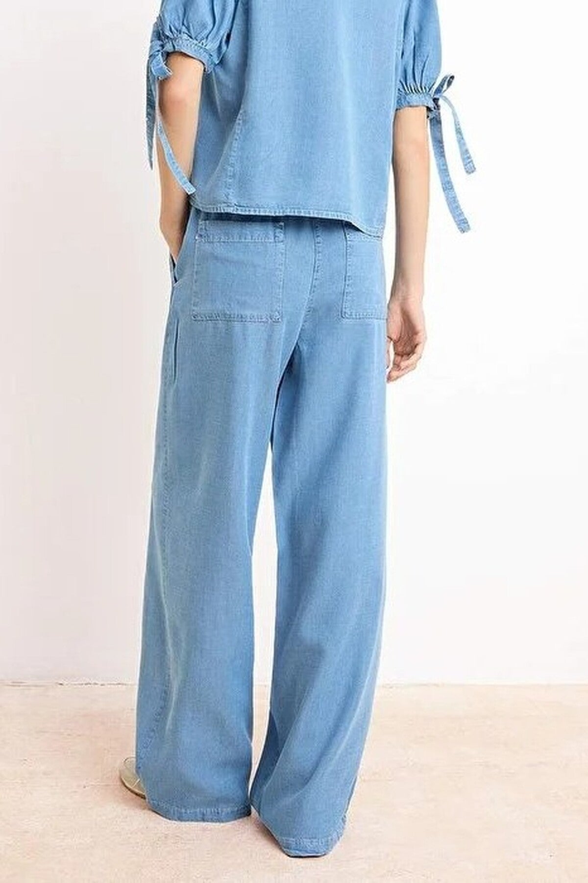 2-Piece Draped Thin Fabric Denim Top and Bottom