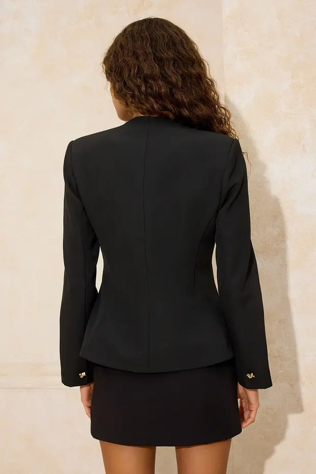 Square Neck Accessory Buttoned Lined Blazer Jacket