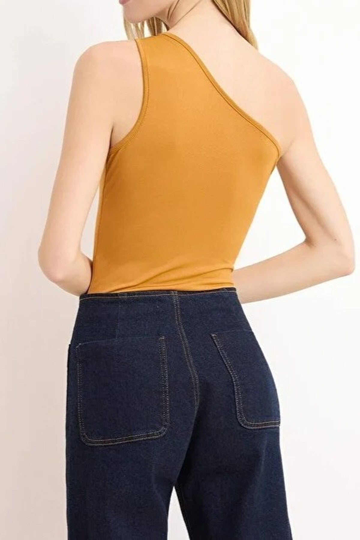 Asymmetrical Neckline Knitted Bodysuit with Accessory Detail