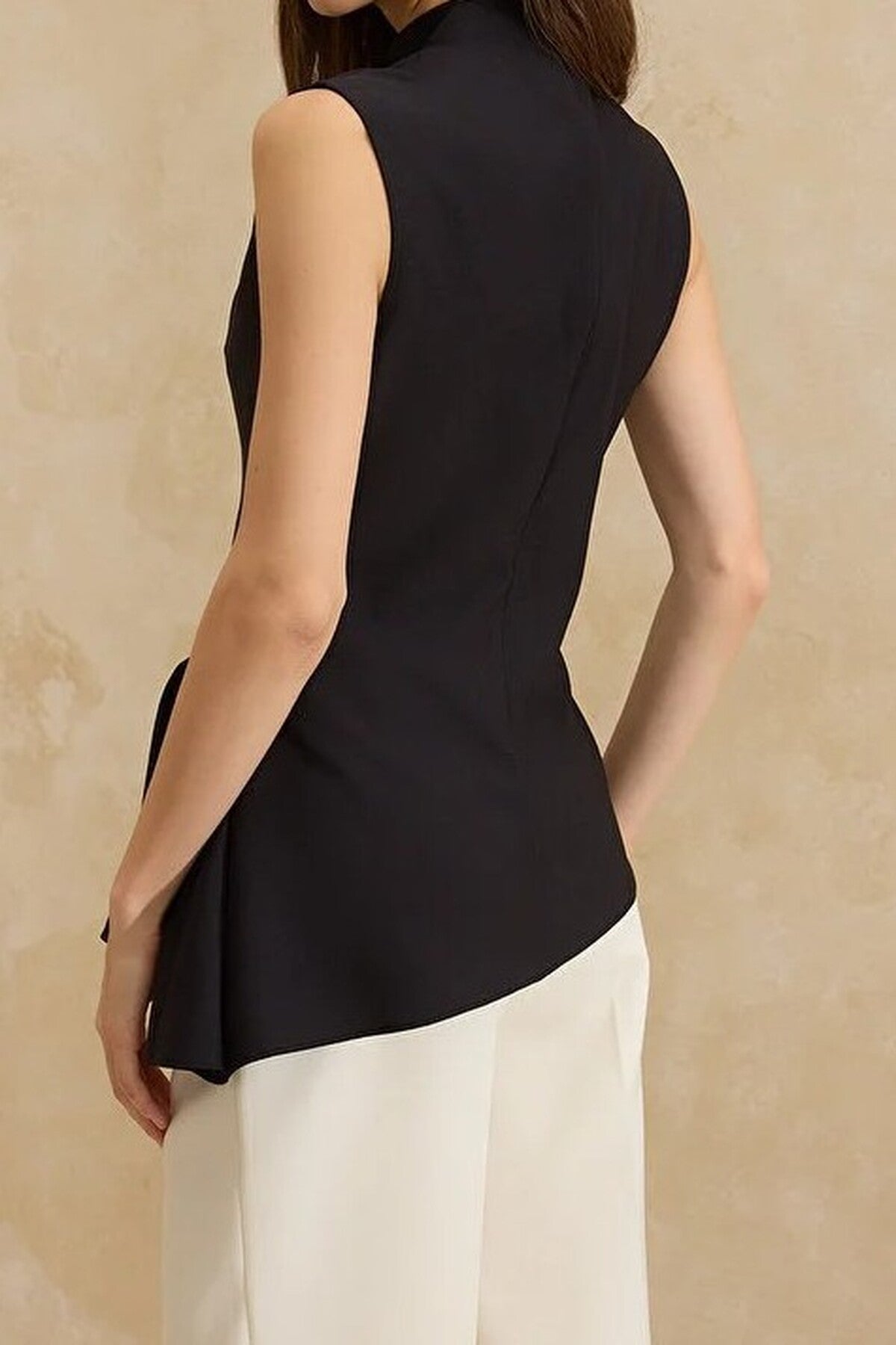 Asymmetrical High Neck Woven Blouse