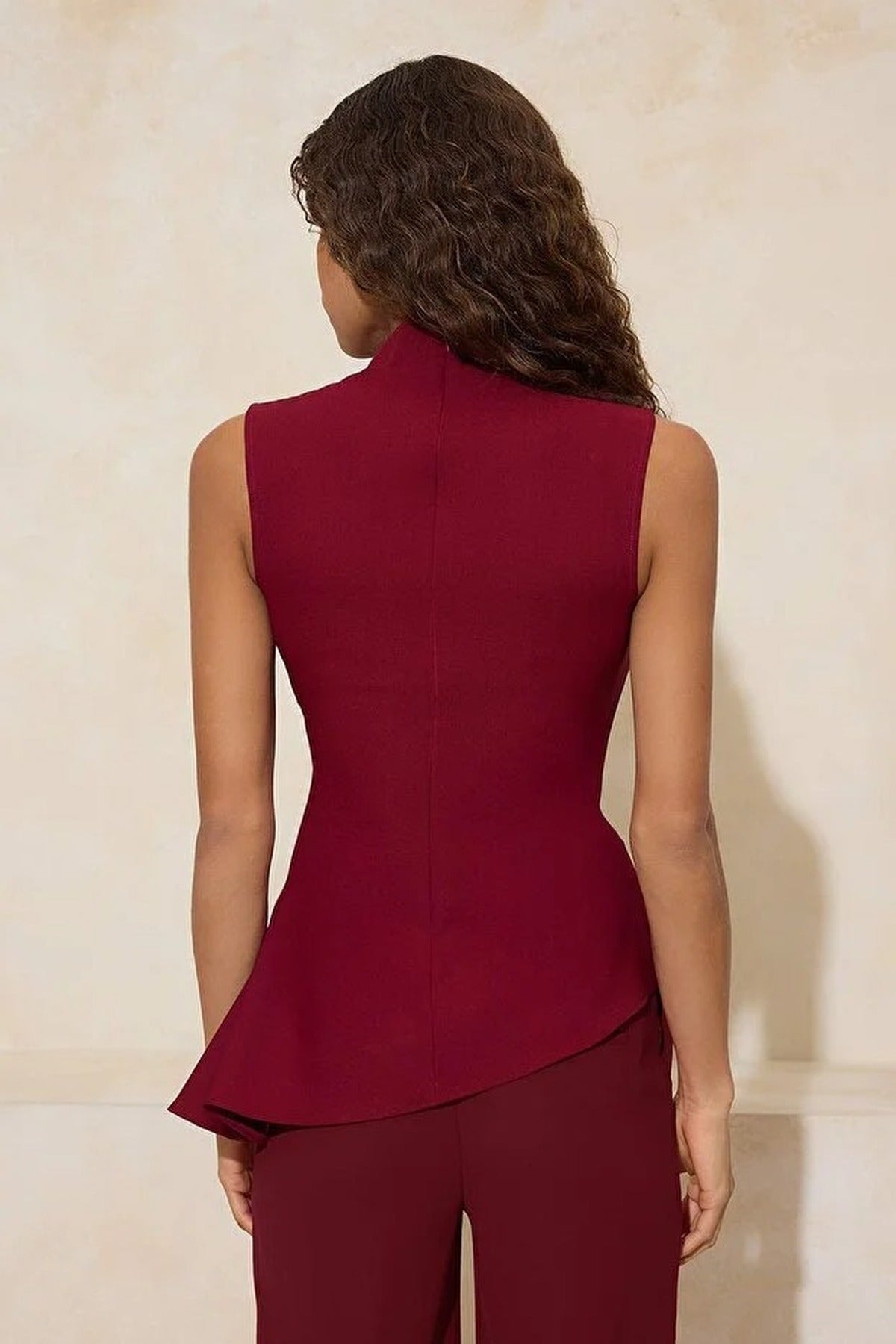 Asymmetrical High Neck Woven Blouse