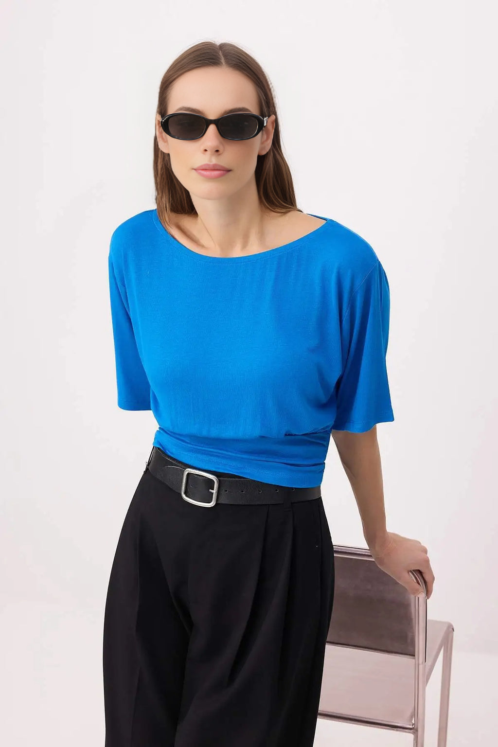Asymmetric Neck Regular Fit Soft Touch Knit Blouse