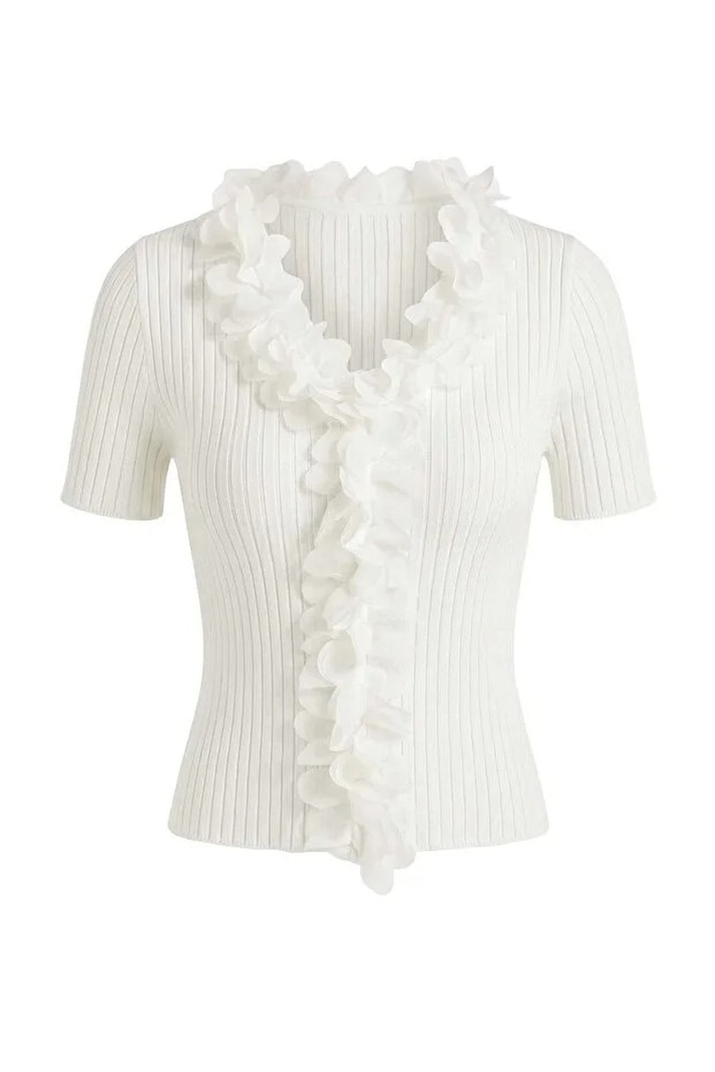 Tulle Flower V-Neck Detail Knitted Blouse