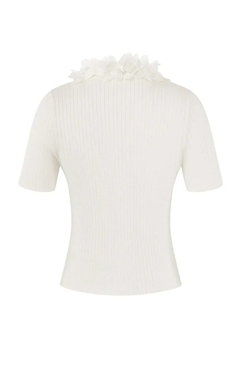 Tulle Flower V-Neck Detail Knitted Blouse