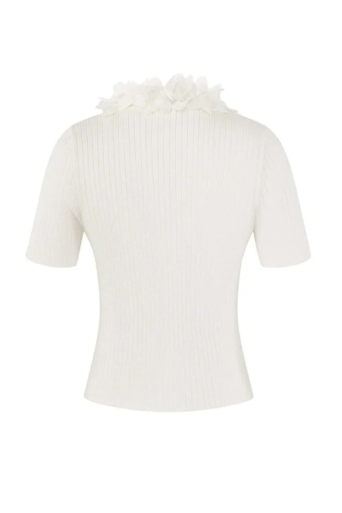 Tulle Flower V-Neck Detail Knitted Blouse