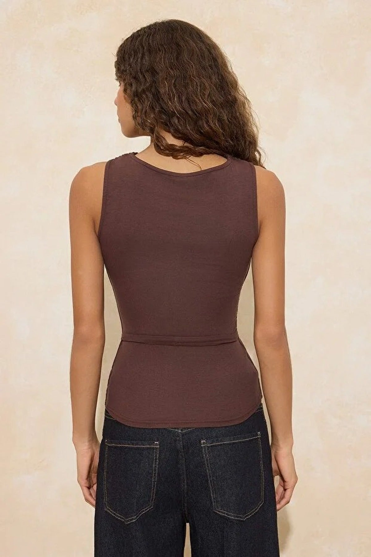 Fitted Degaje Neck Ruffle Detail Soft Knit Blouse
