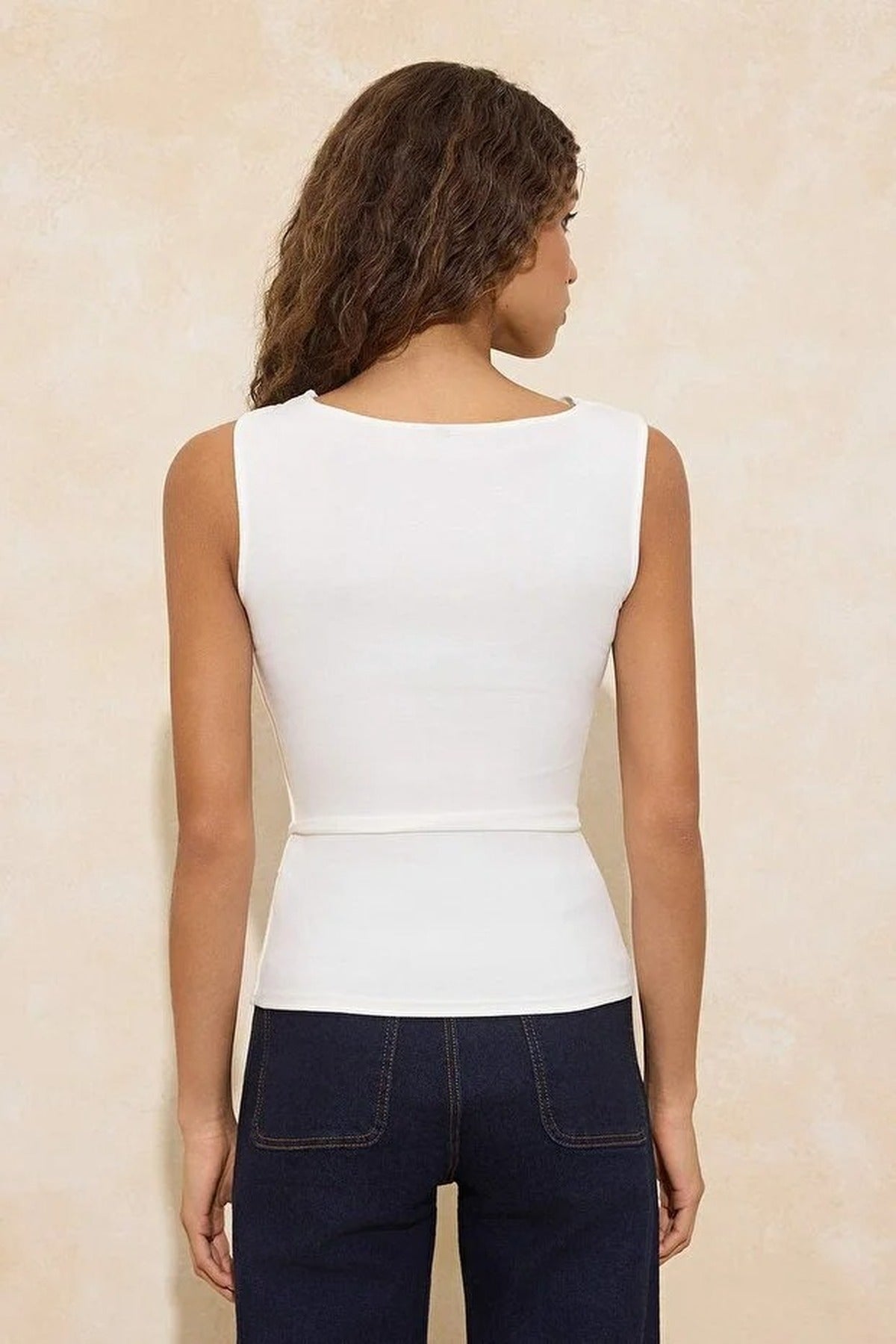 Fitted Degaje Neck Ruffle Detail Soft Knit Blouse