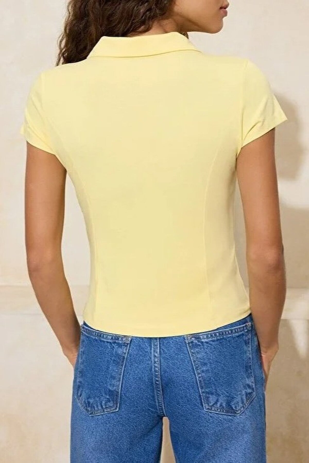 Fitted Peter Pan Collar Buttoned Cotton Stretch Knit Blouse