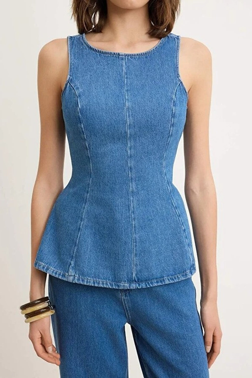 Strappy 100% Cotton Denim Blouse