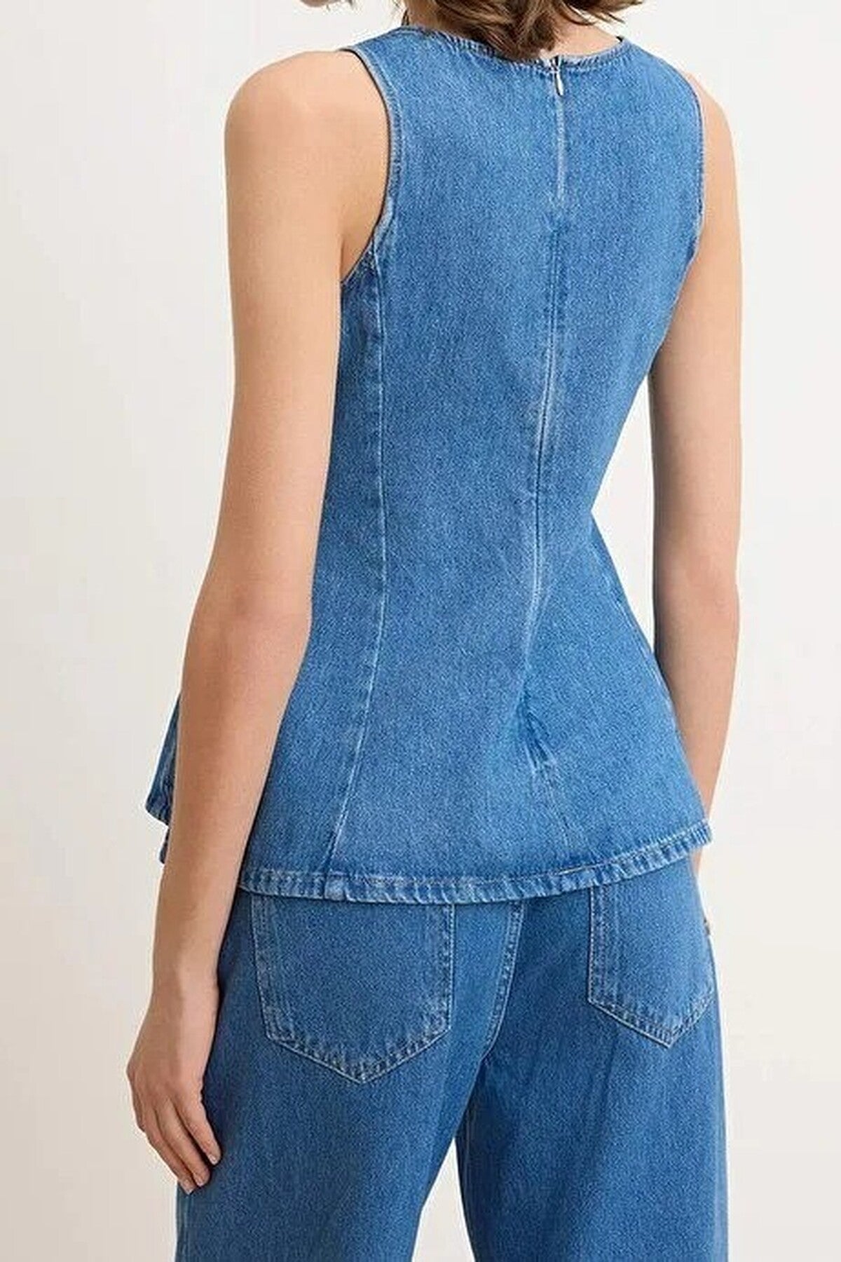 Strappy 100% Cotton Denim Blouse
