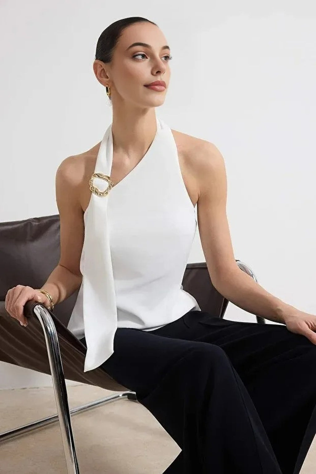 Woven Blouse with Collar Accessory Detail