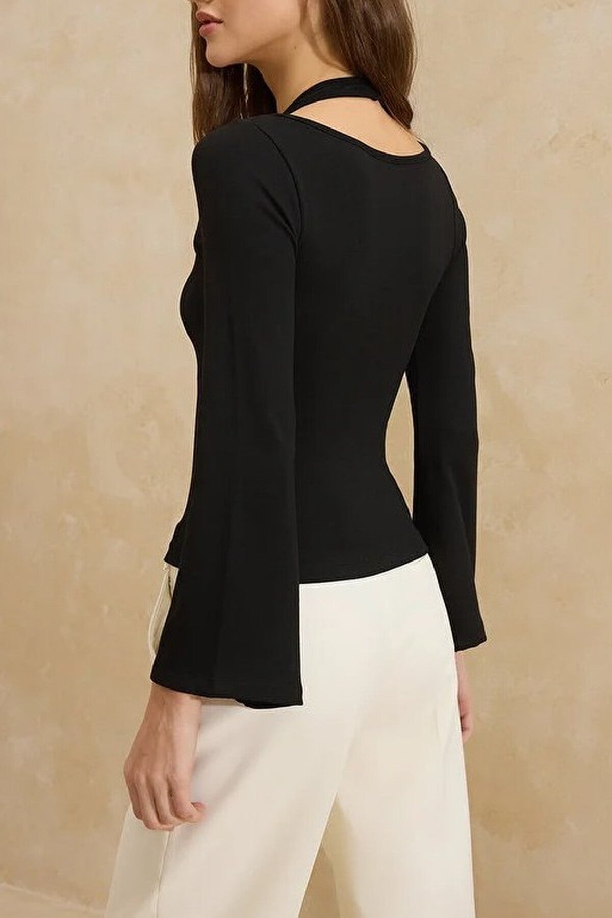 Boat Neck Cotton Knit Blouse with Accessory Details