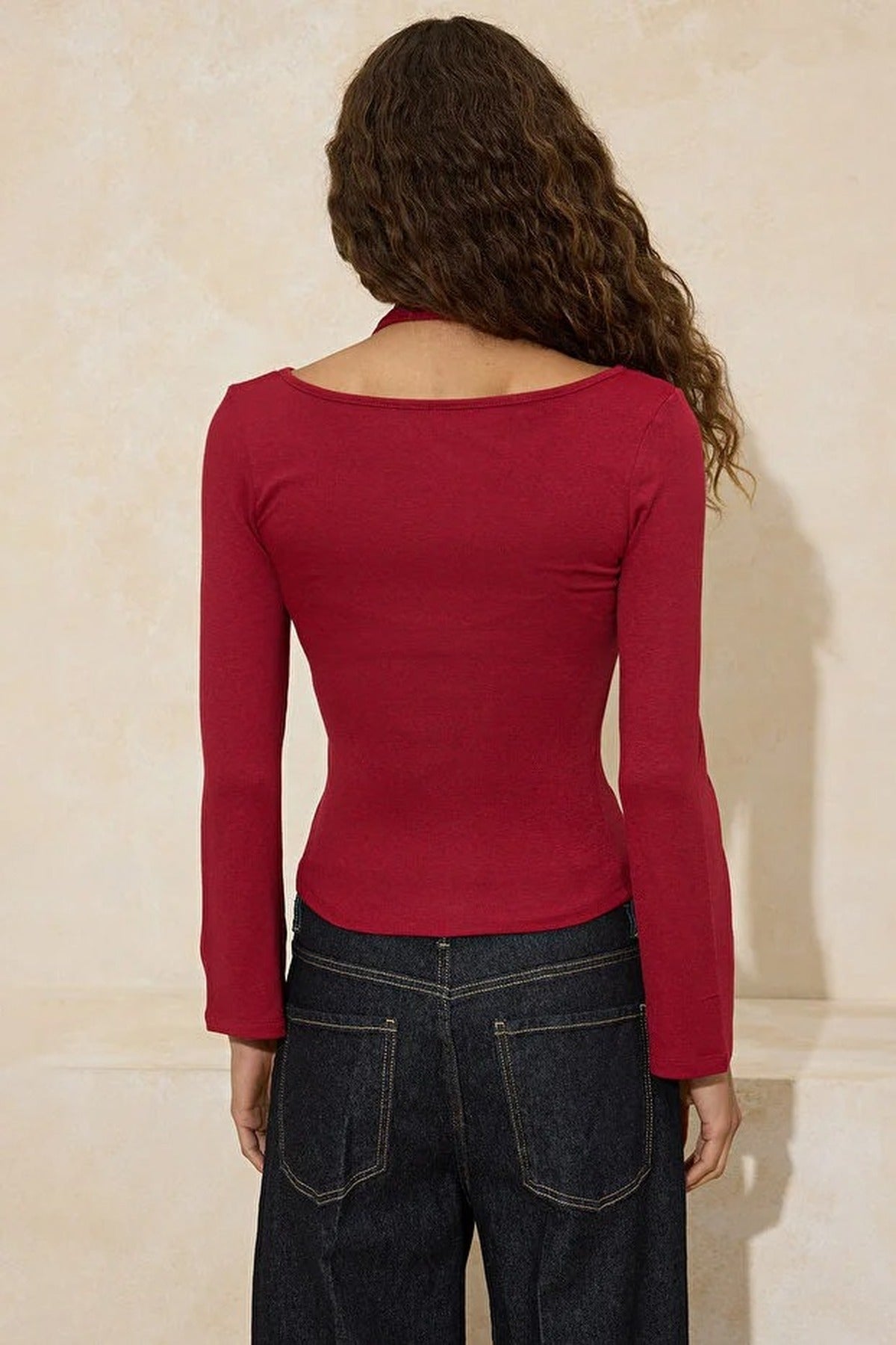 Boat Neck Cotton Knit Blouse with Accessory Details