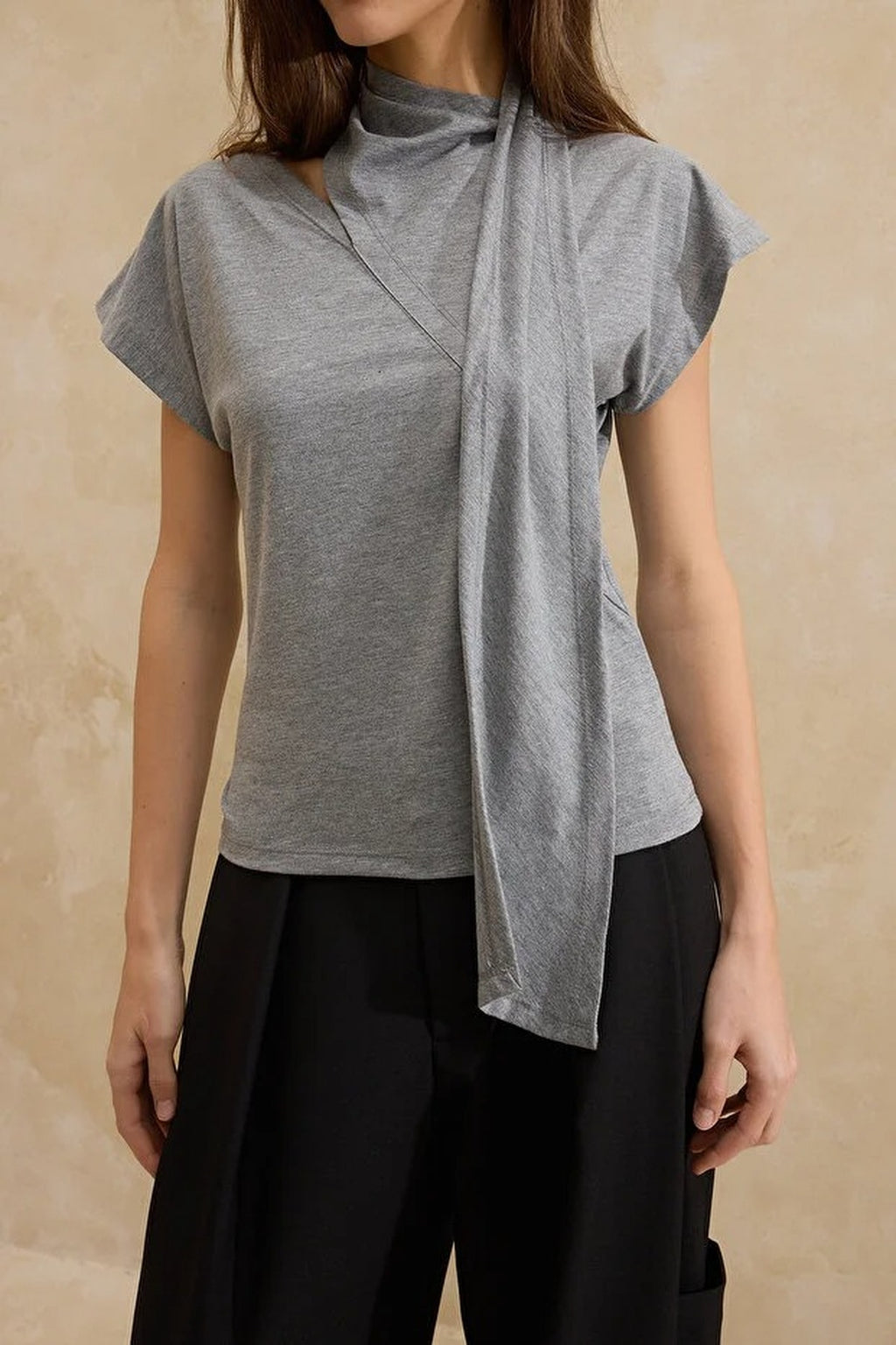 Fitted Wrap Neck Moon Sleeve Knitted Blouse