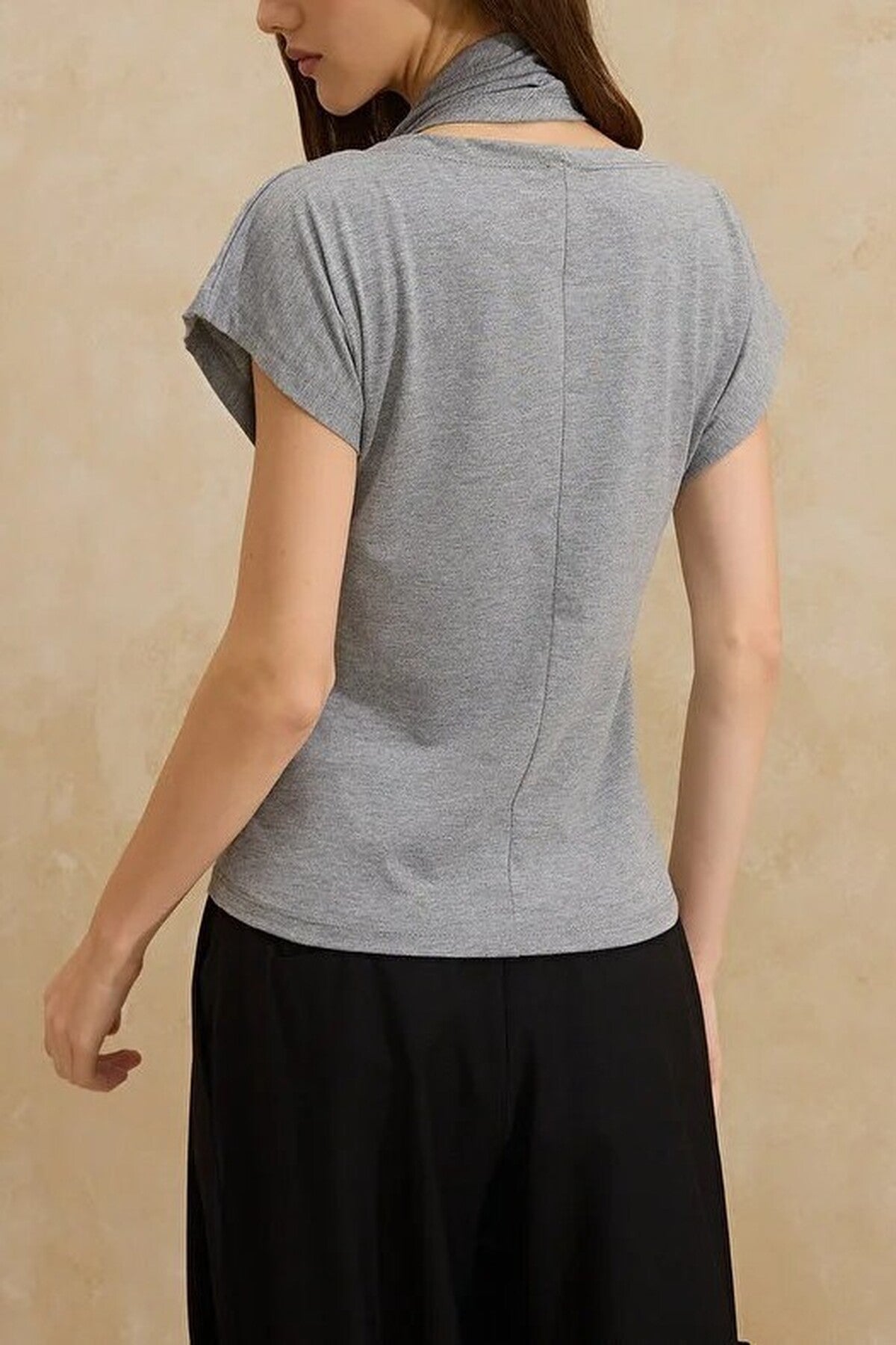 Fitted Wrap Neck Moon Sleeve Knitted Blouse