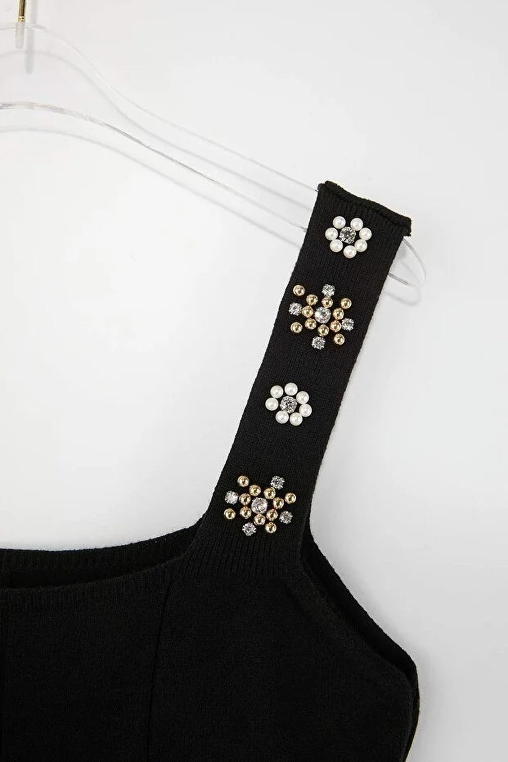 Premium Yarn Square Neck Embellished Peplum Knit Blouse