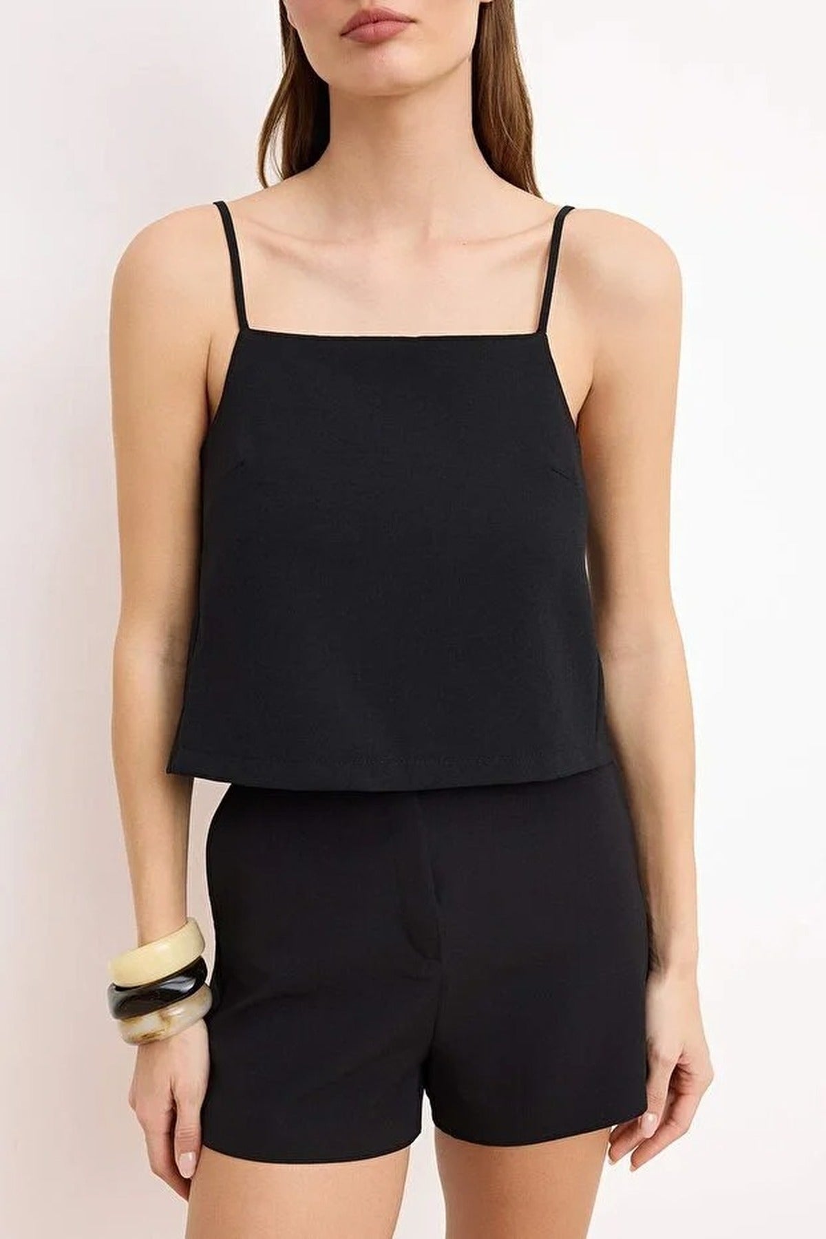 Back Button Detail Lined Woven Blouse