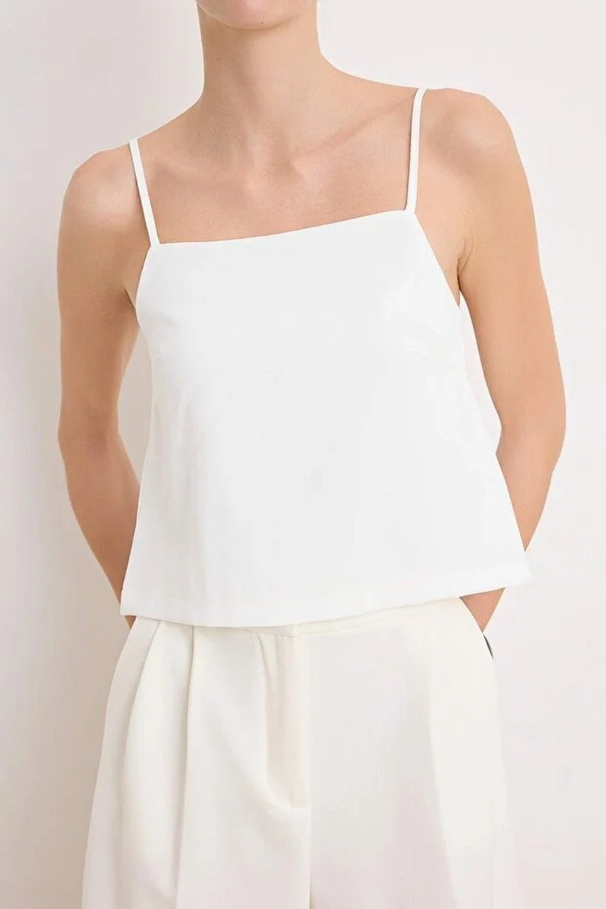 Back Button Detail Lined Woven Blouse