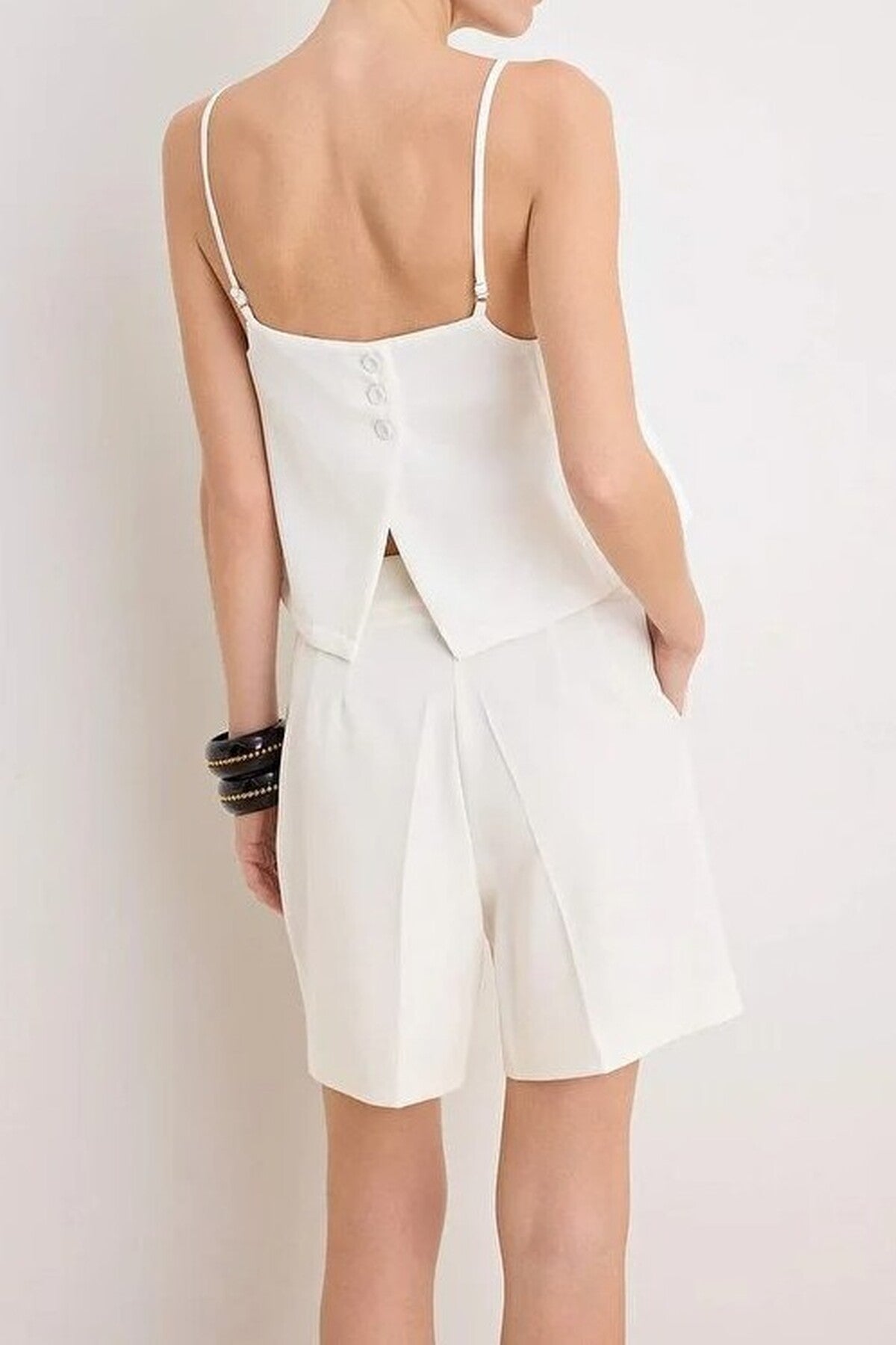 Back Button Detail Lined Woven Blouse