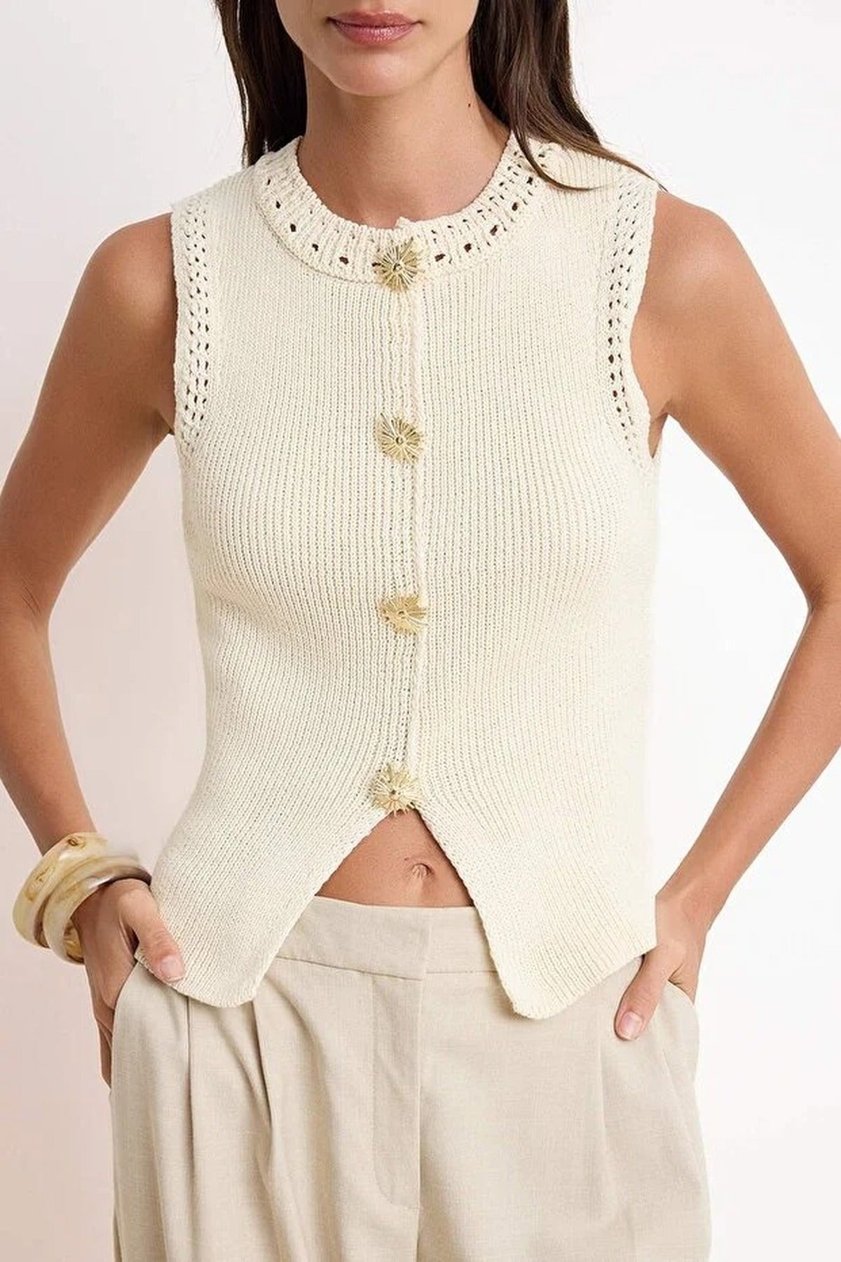 Jewel Button Detail Blouse