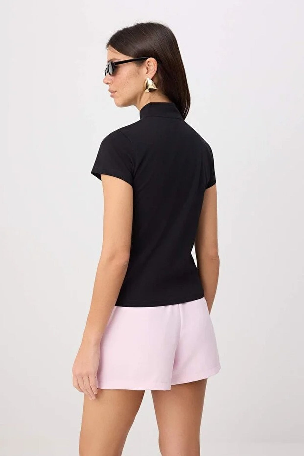 Striped Regular Fit Keyhole Neck Short Sleeve Cotton Knit Blouse