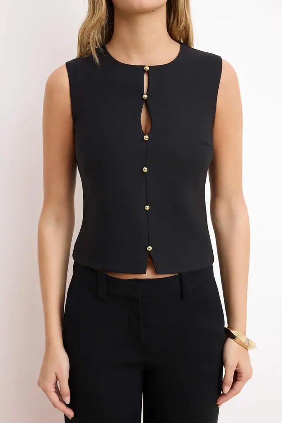 Front Stitched Woven Blouse with Button Detail