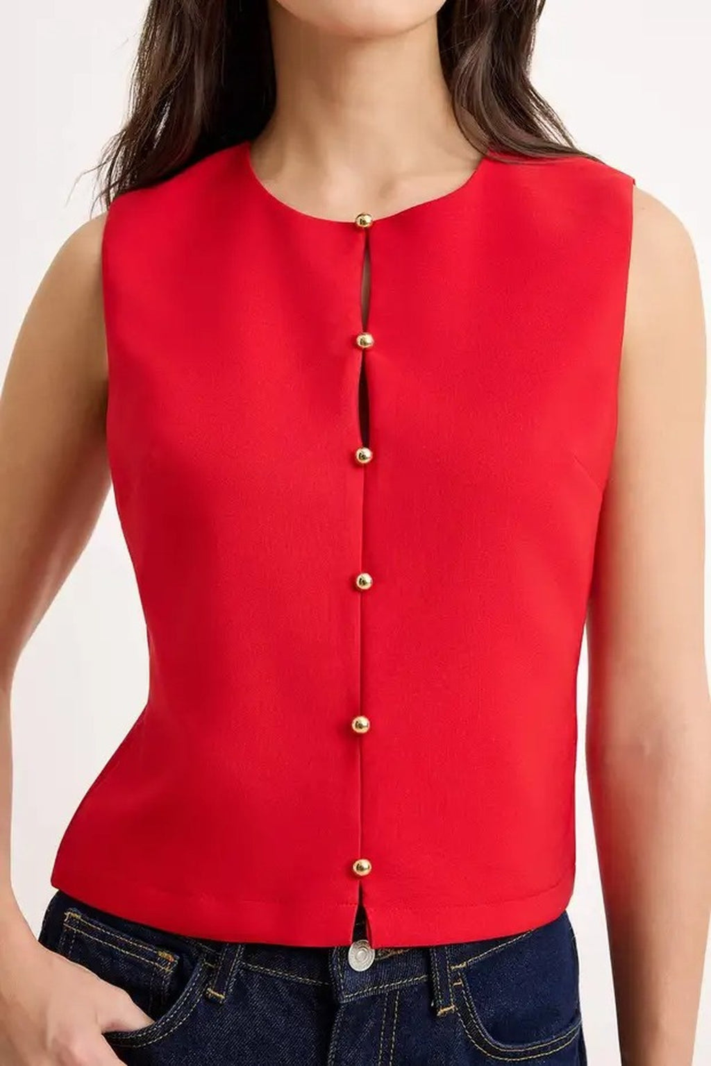 Front Stitched Woven Blouse with Button Detail
