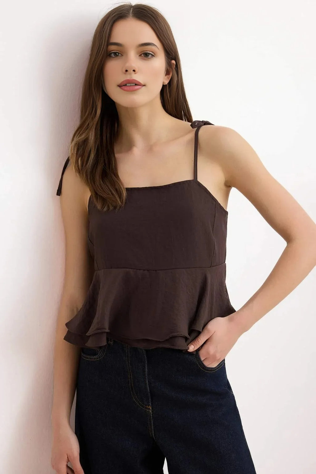 Woven Blouse with Strap Tie Detail