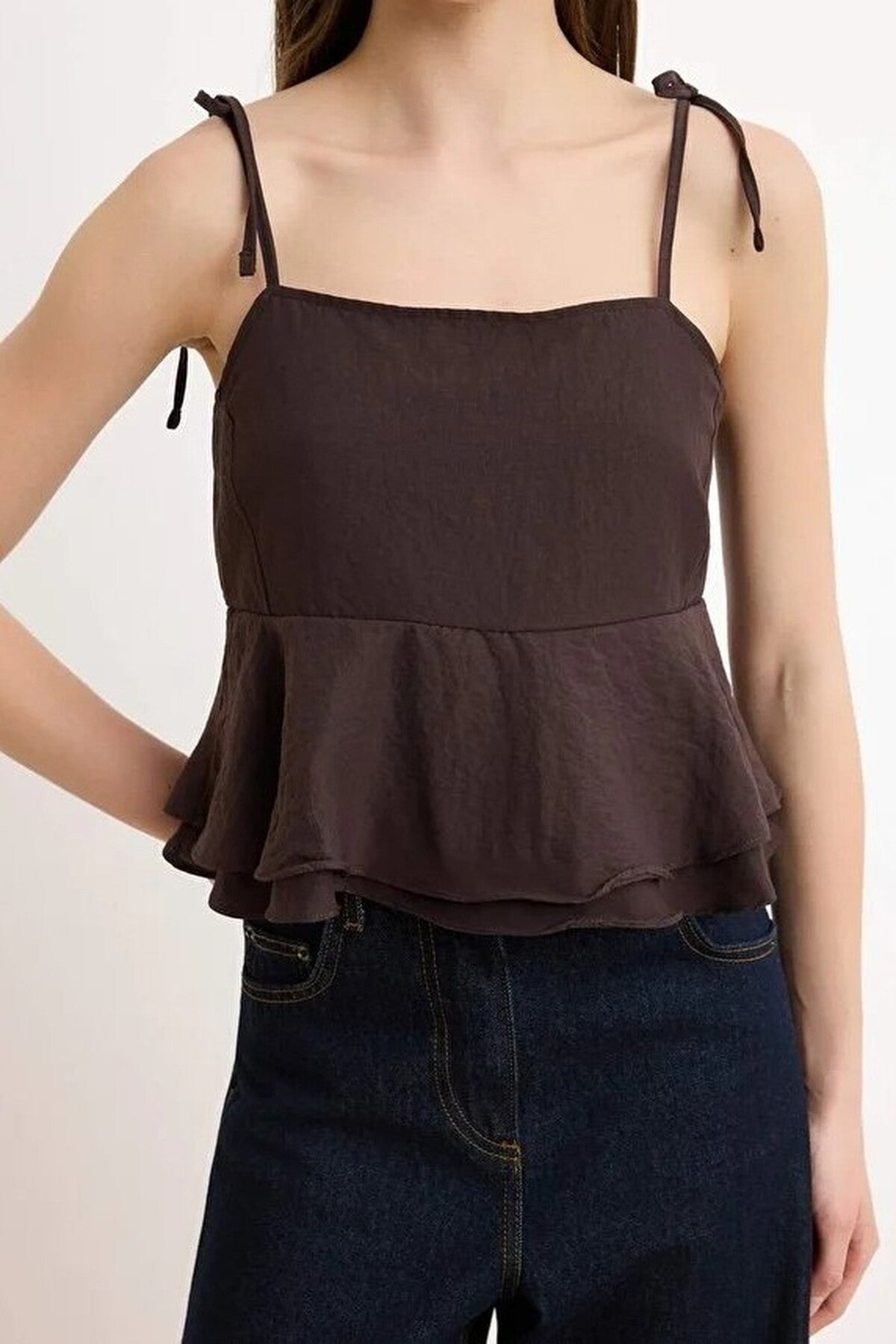 Woven Blouse with Strap Tie Detail
