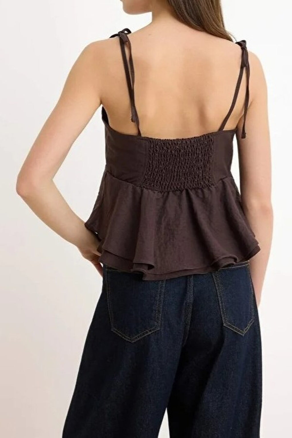 Woven Blouse with Strap Tie Detail