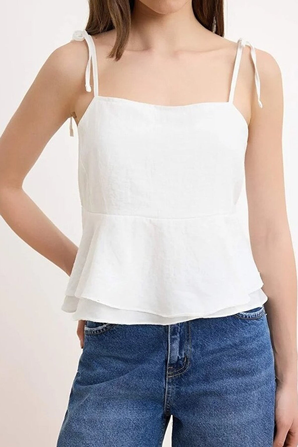 Woven Blouse with Strap Tie Detail
