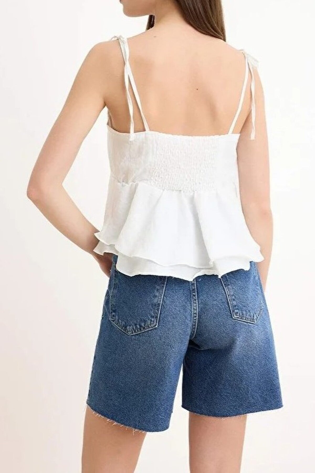 Woven Blouse with Strap Tie Detail