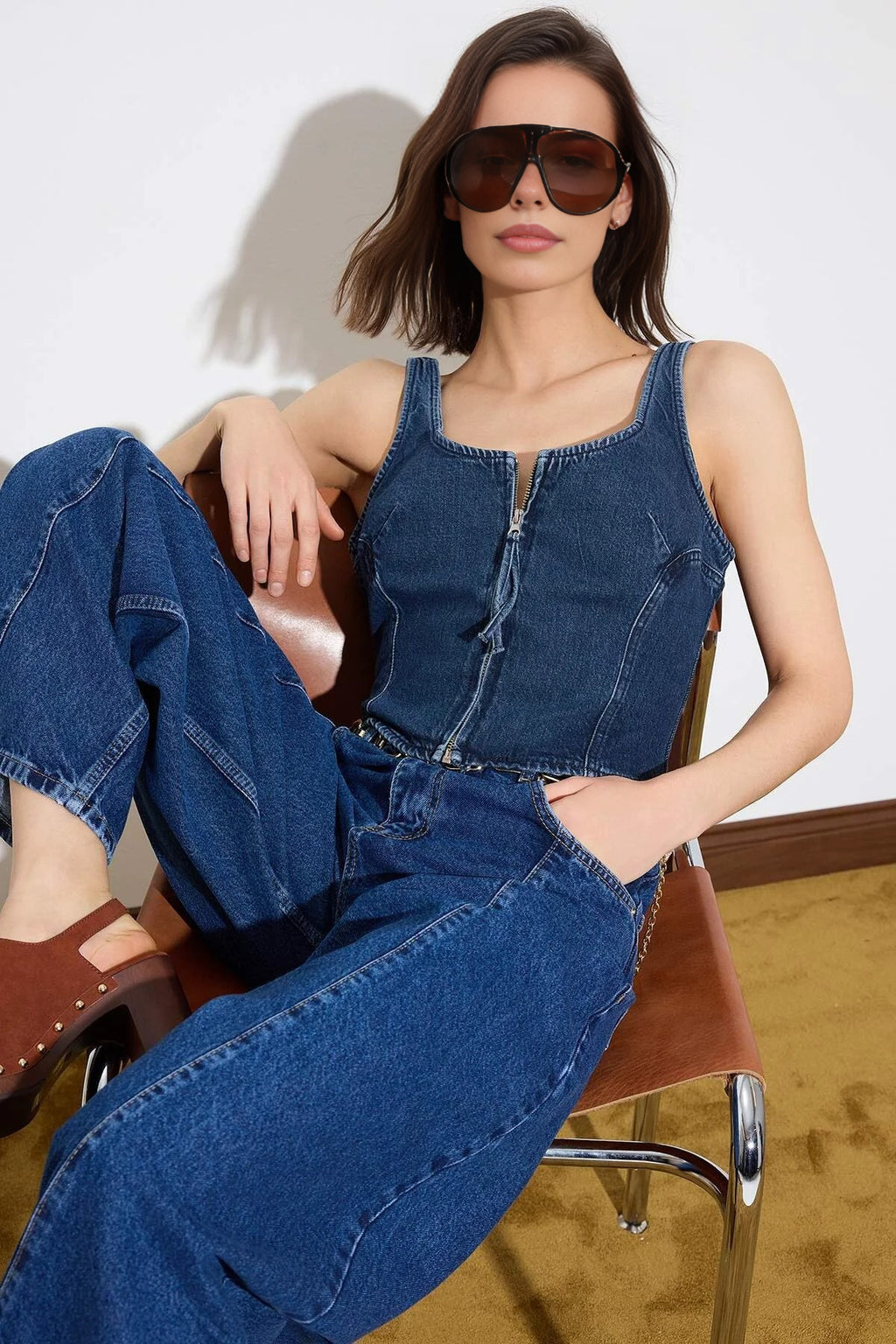 Limited Edition Strappy Crop 100% Cotton Denim Blouse
