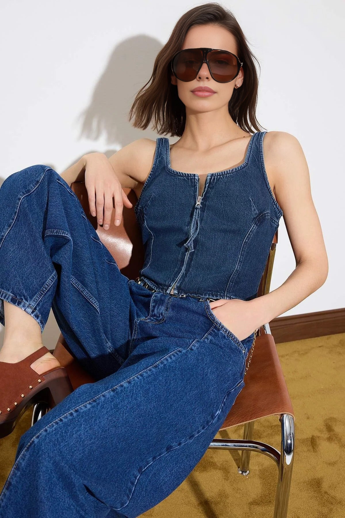 Limited Edition Strappy Crop 100% Cotton Denim Blouse