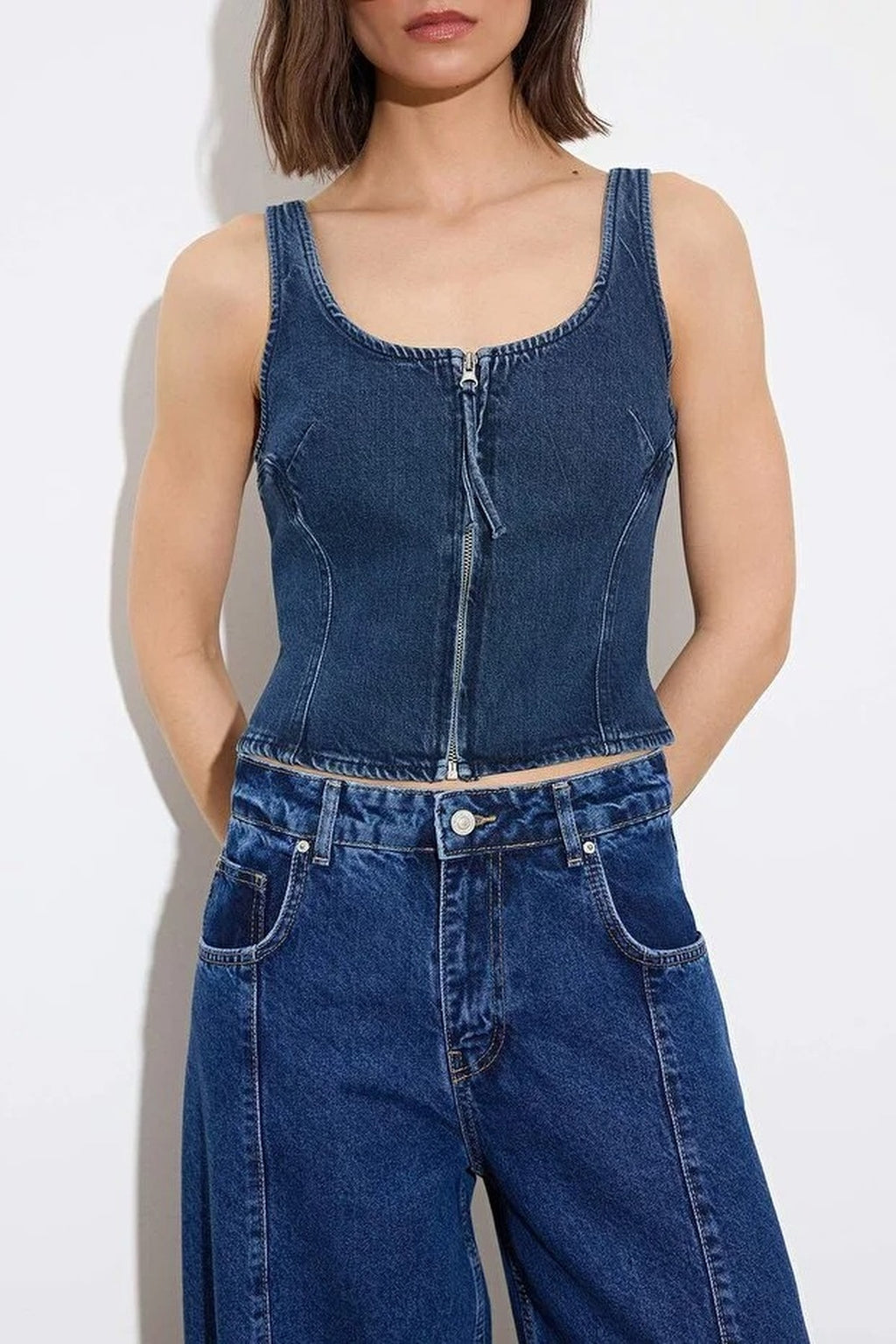 Limited Edition Strappy Crop 100% Cotton Denim Blouse