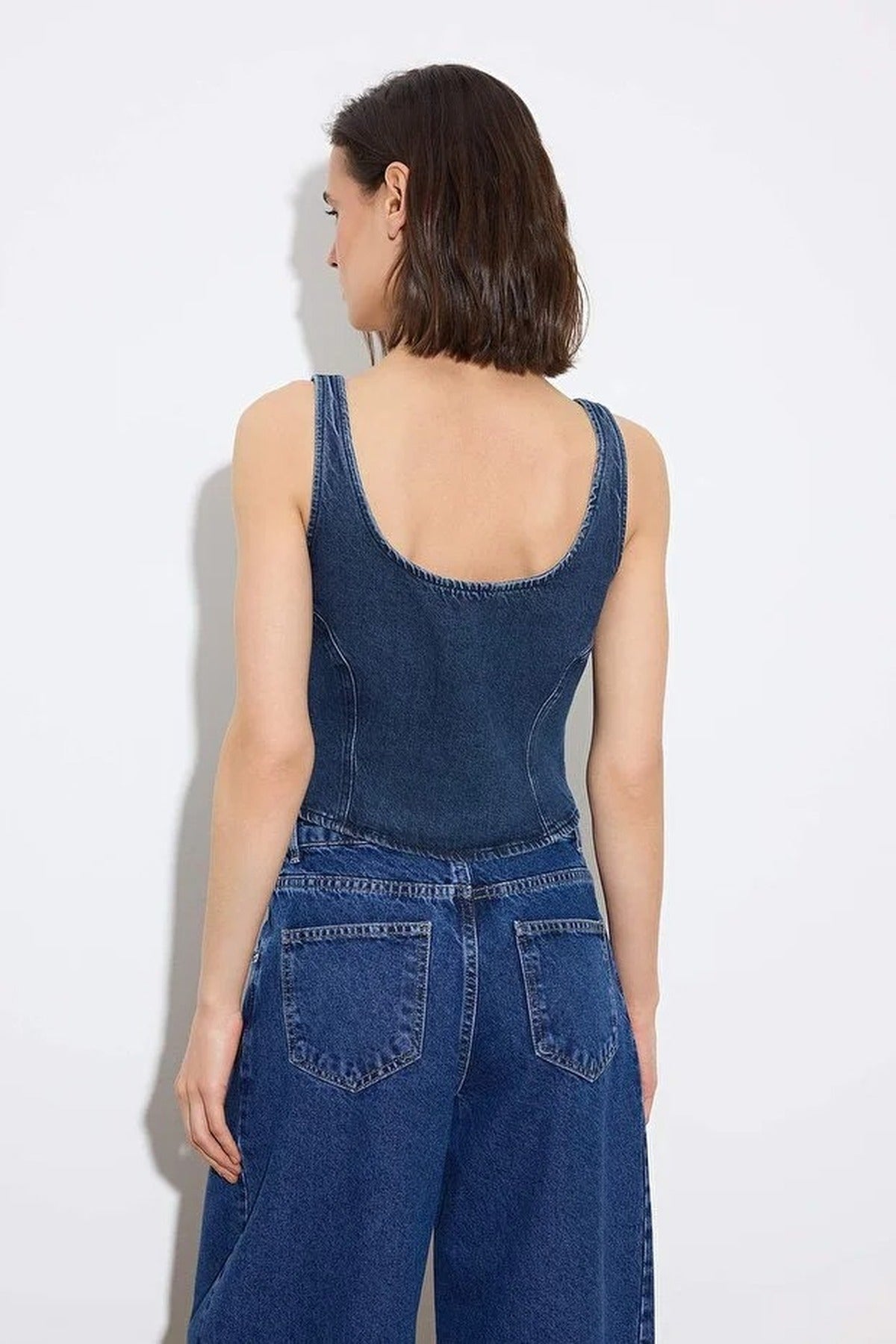 Limited Edition Strappy Crop 100% Cotton Denim Blouse