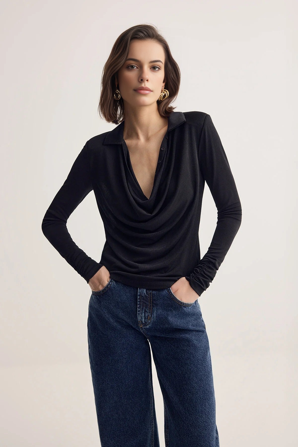 V-Neck Knit Blouse