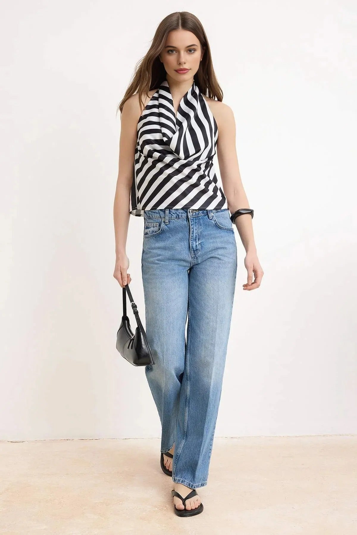 Striped V-neck Woven Blouse