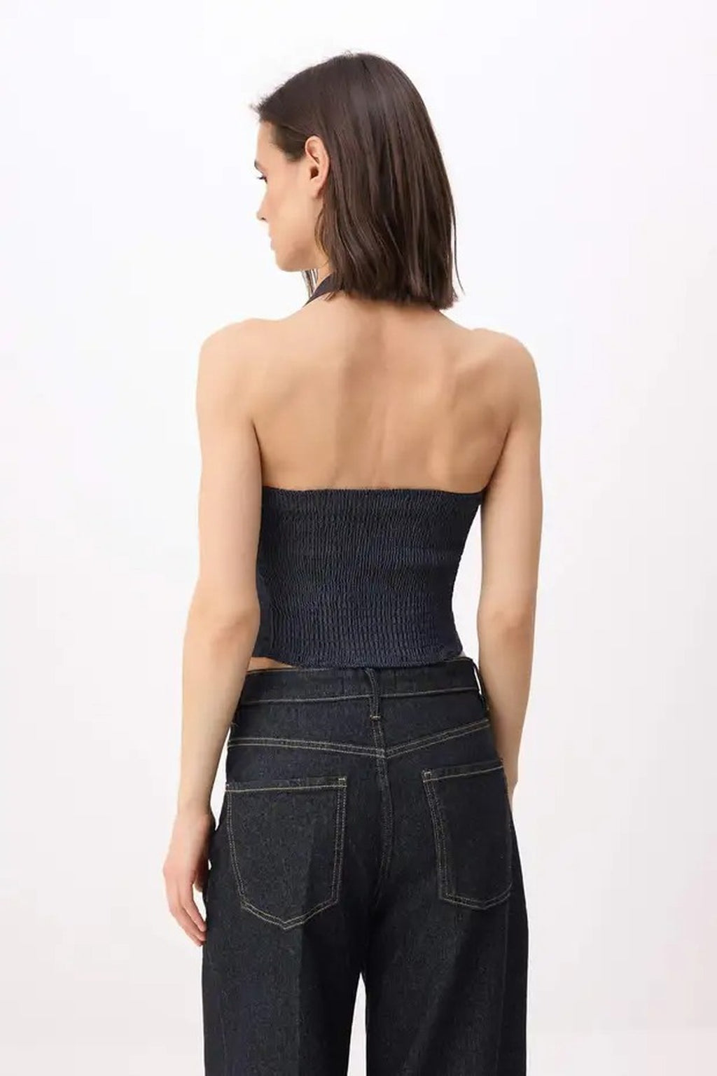 Halter Neck Extra Stretch Denim Blouse