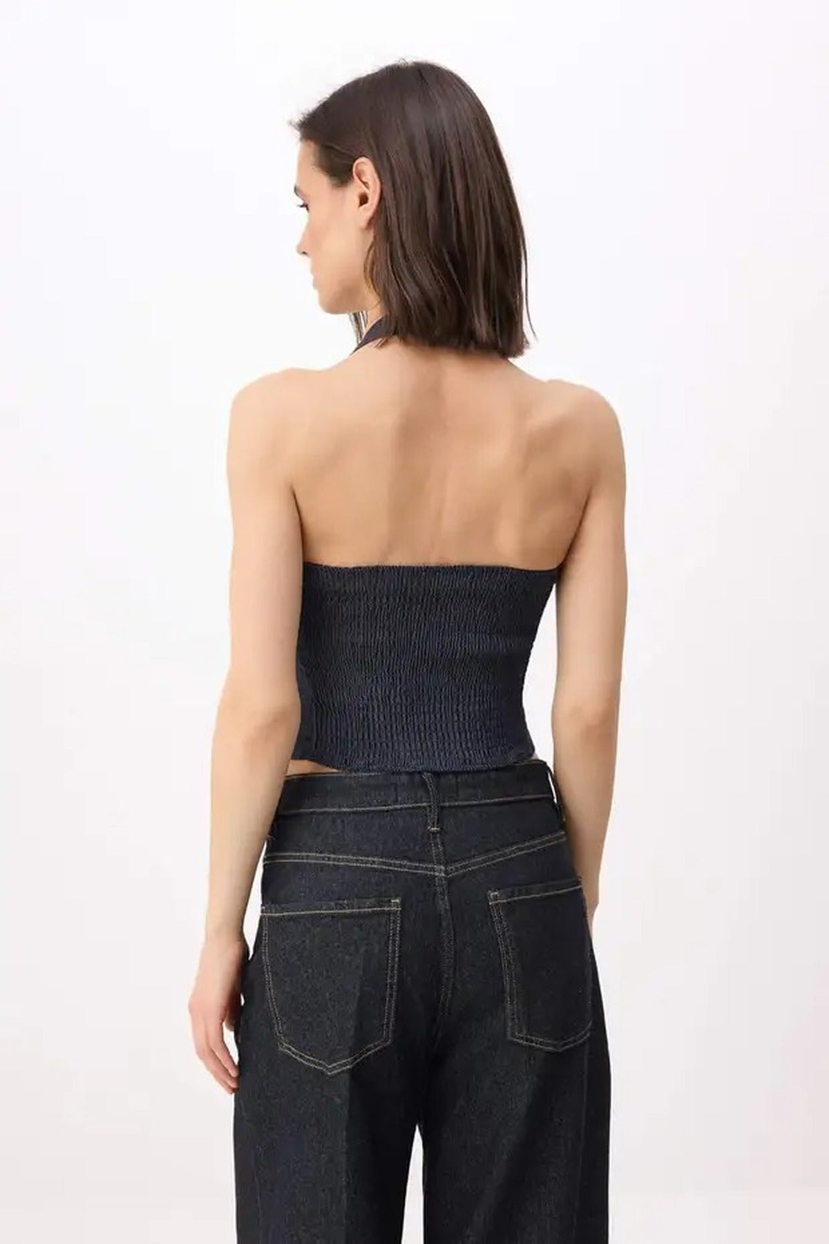 Halter Neck Extra Stretch Denim Blouse