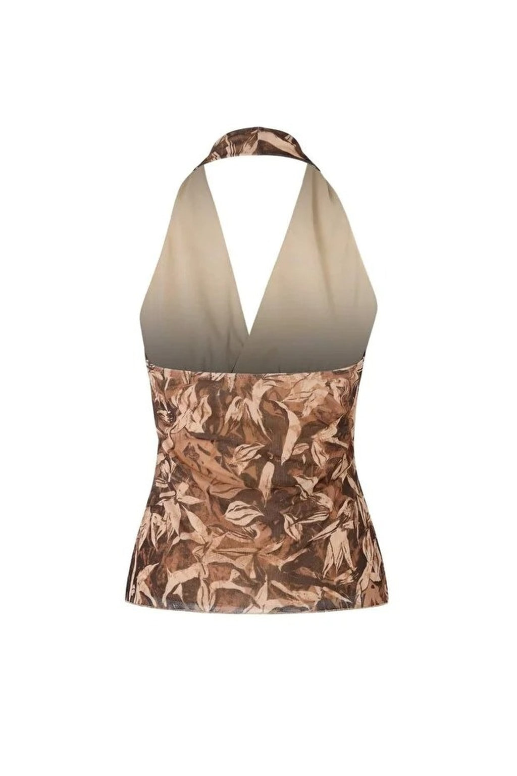 Floral Fitted Halter Neck Tulle Knit Blouse