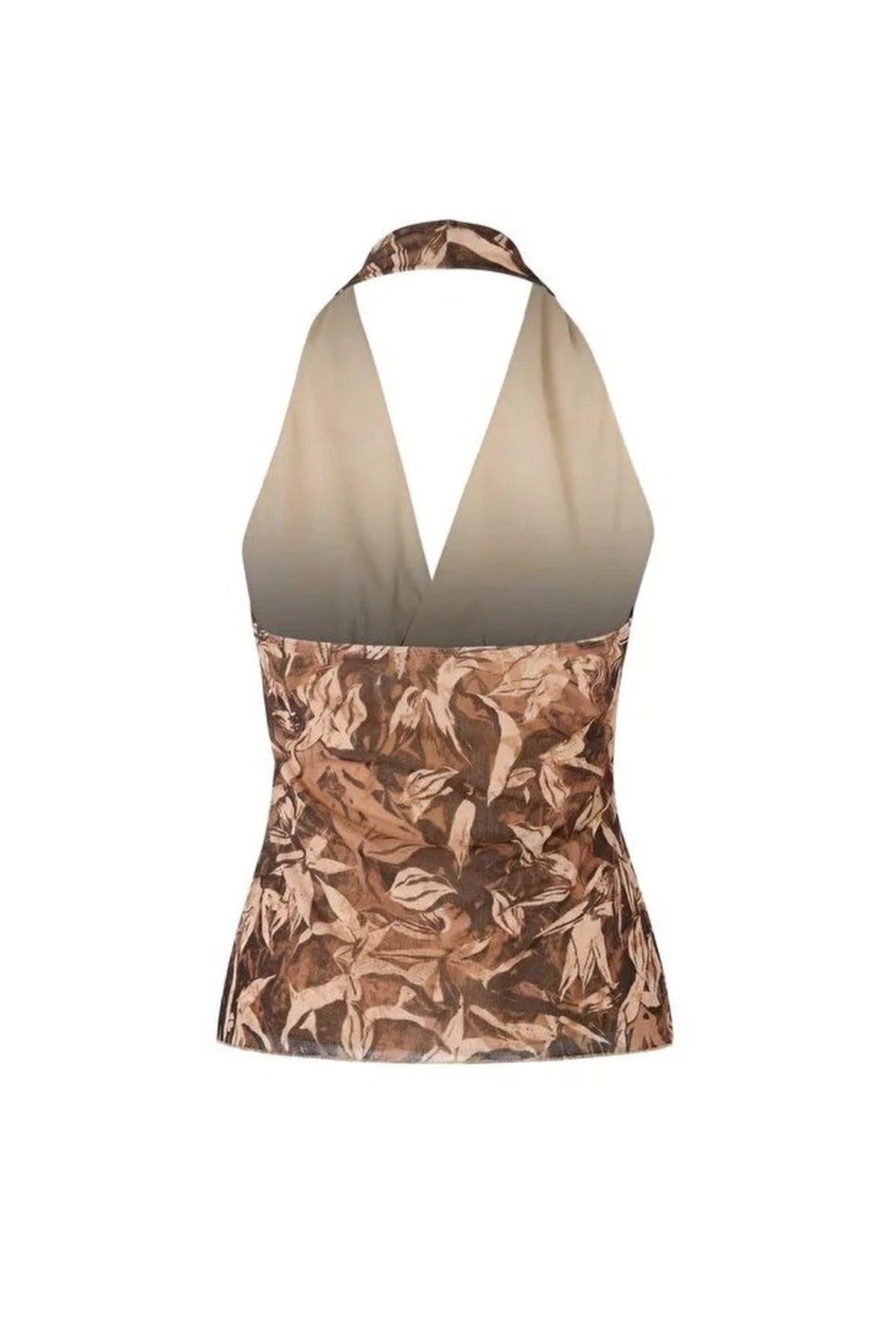 Floral Fitted Halter Neck Tulle Knit Blouse